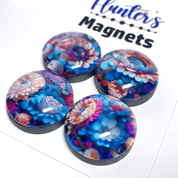 Set of 4 Handcrafted Glass 3D Blue Flowers - Refrigerator Kitchen Whiteboard - Picture 2 of 3